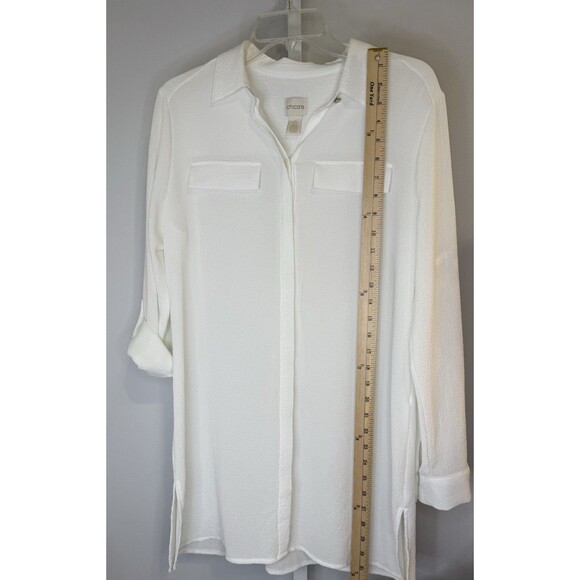 Chico’s White Tunic Blouse Women’s 0 (US 4) Long Sleeve Button Front Roll Tab - Picture 4 of 8
